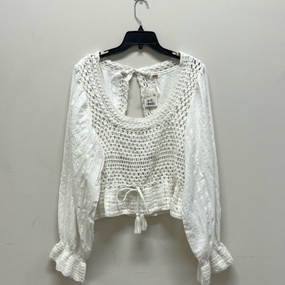 Free People Megan Long Sleeve Ivory Crochet Top - Picture 1 of 6